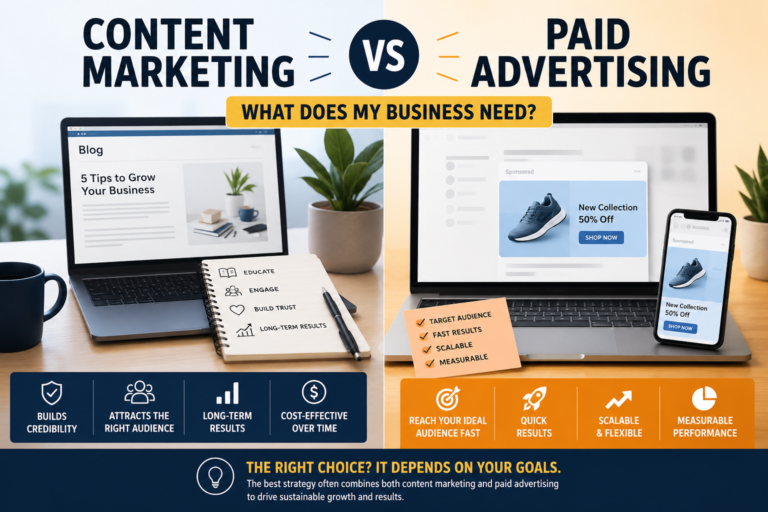 Read more about the article Content Marketing vs Paid Advertising: What Does My Business Need?